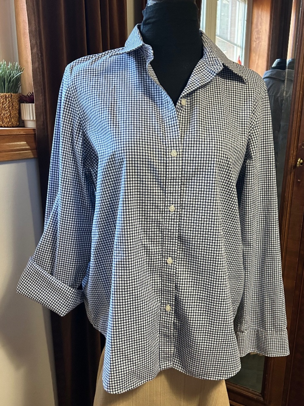 Ralph Lauren Chaps Check Button Down Blue/White